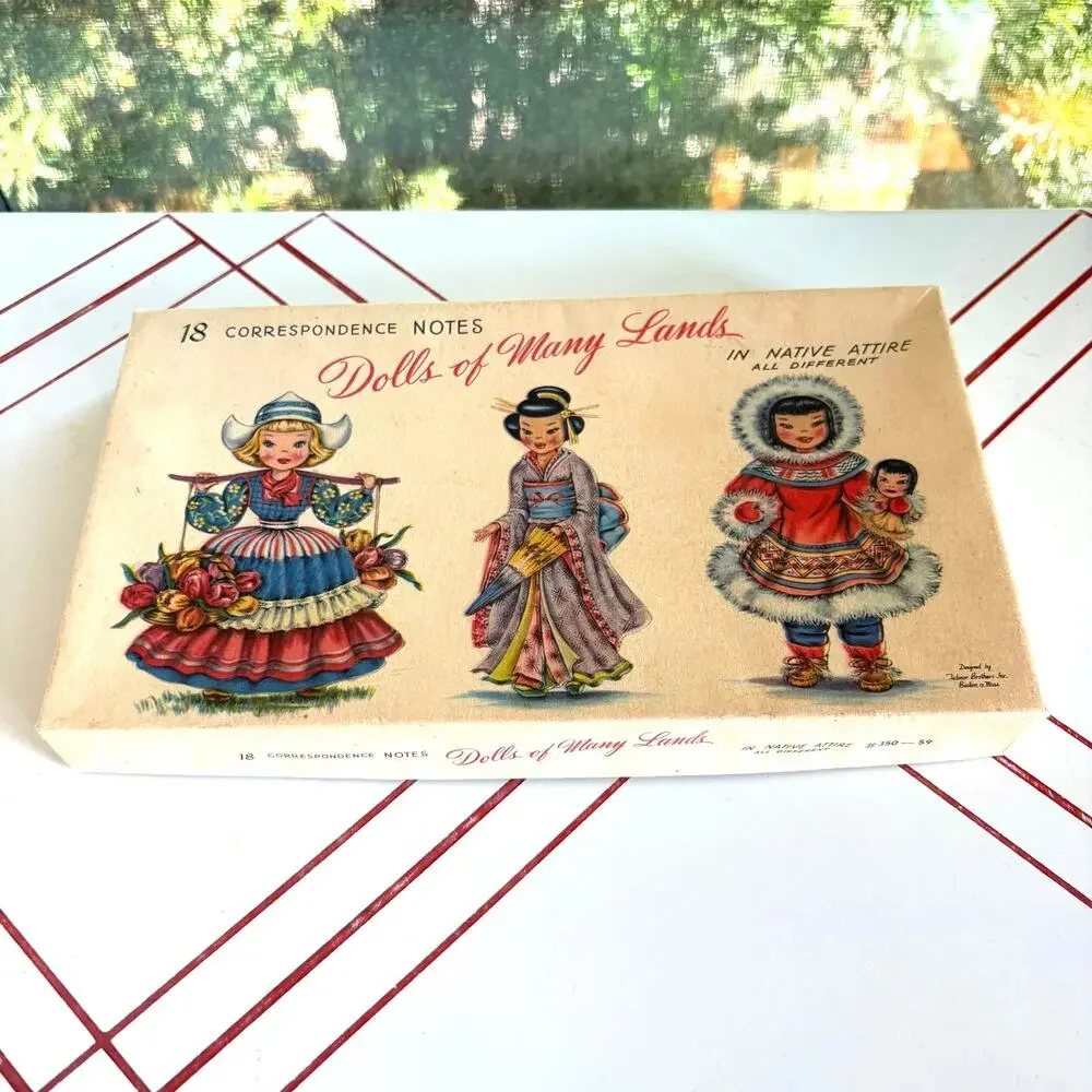 Vintage Tichnor Dolls of Many Lands Note Cards Box set of 11